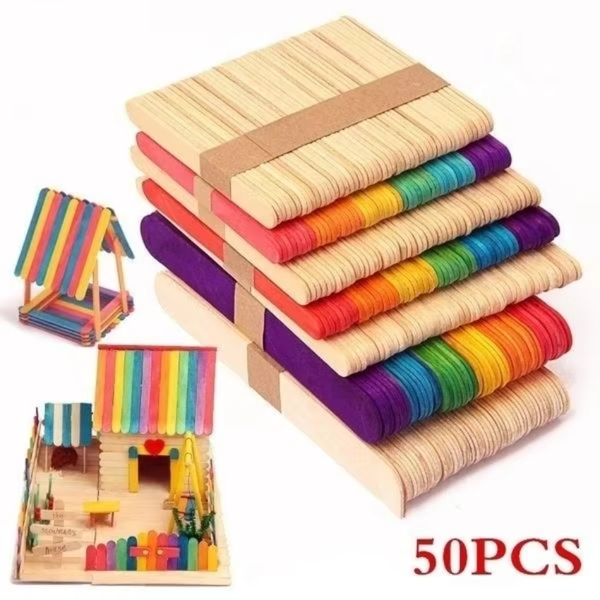50Pcs Lot Natural Colored Wood - Art Craft With Ice Cream Stick ulasan dan harga