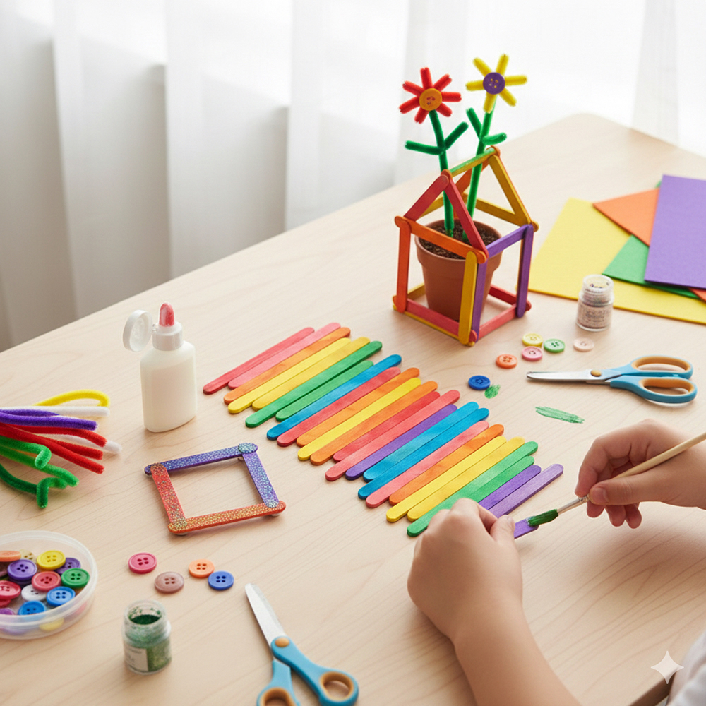 50Pcs Colored Wooden Popsicle  - Art Craft With Ice Cream Stick ulasan dan harga