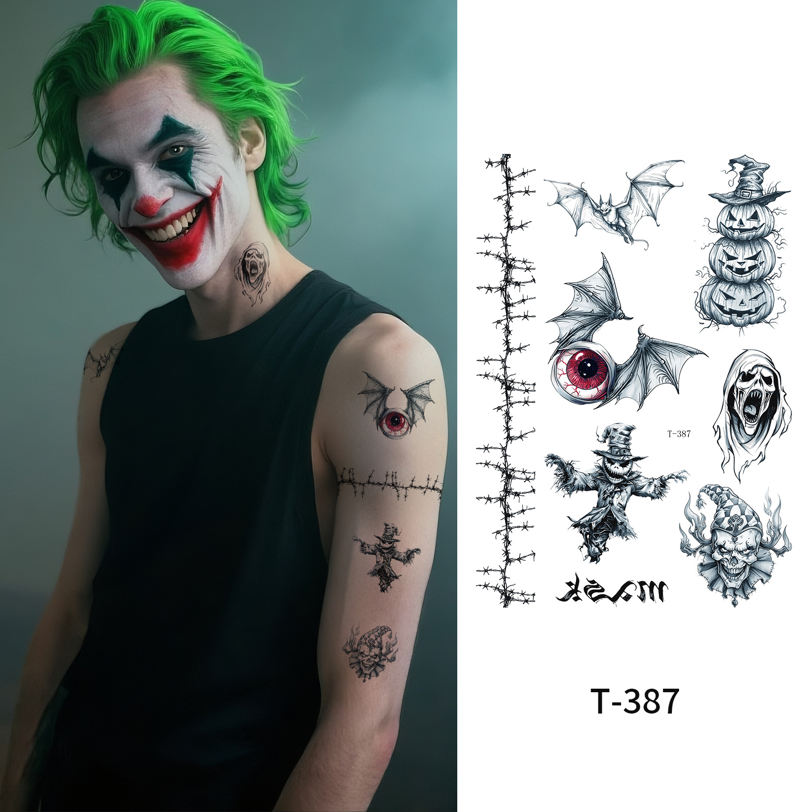 Halloween Clown Face Tattoo St - Art Craft Halloween ulasan dan harga